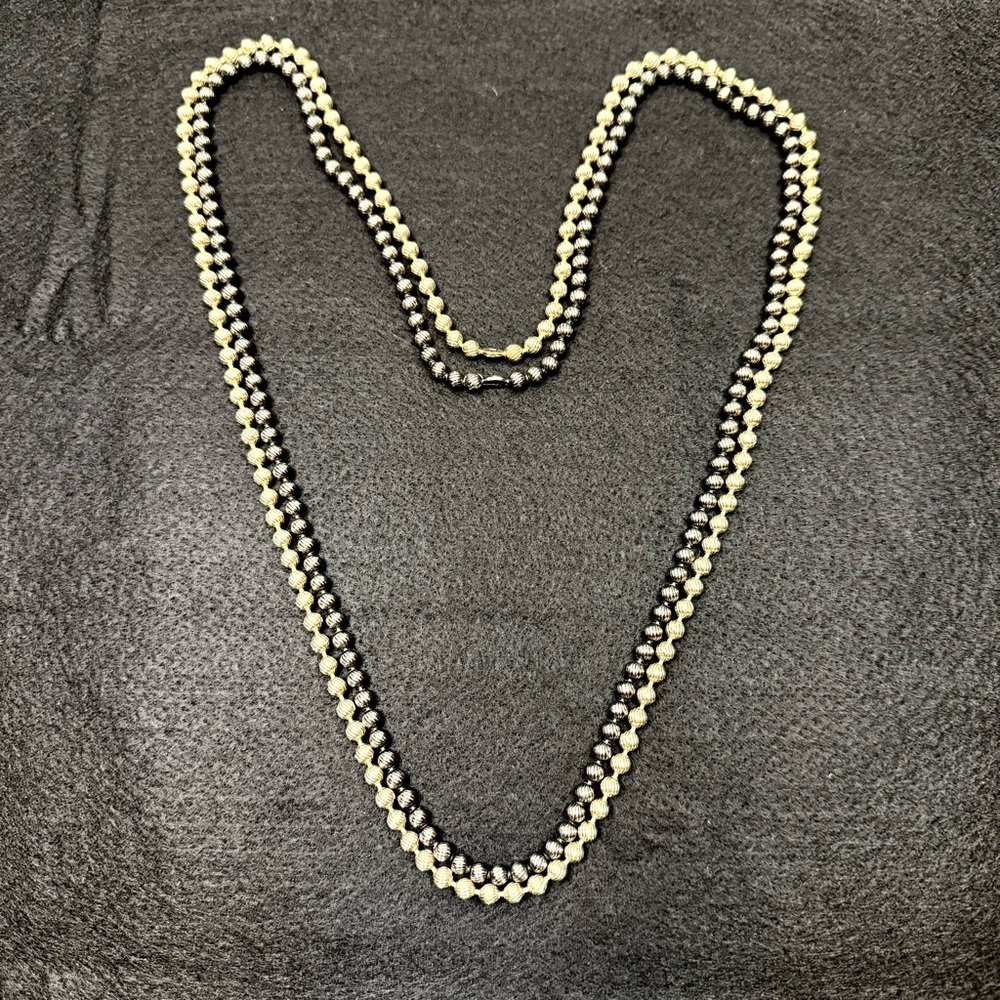 2 Amway Textured Metal Ball Beaded Necklaces - 1 Gold Tone & 1 Silver Tone 28”